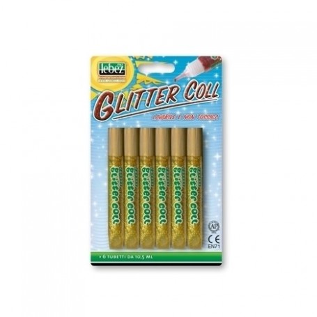 Lebez 5131 - Blister 6 Tubetti Colla Glitter Oro 10,5 ml