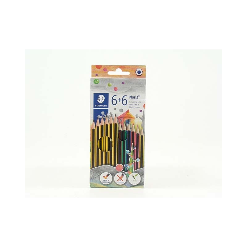 Staedtler 61C12P - Noris 6 Matite HB + 6 Pastelli Colorati