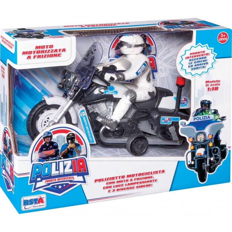 Rstoys 10471 - Moto Polizia a Frizione Luci e Suoni con Pilota