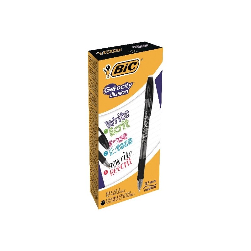 Bic 6012 - Penna Cancellabile Gelocity illusion Gel 0,7mm Nera Conf.12 pz.