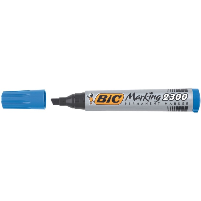 Bic 2300B - Pennarello Permanent Marcatore Blu Punta Scalpello