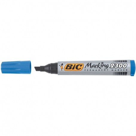 Bic 2300B - Pennarello Permanent Marcatore Blu Punta Scalpello