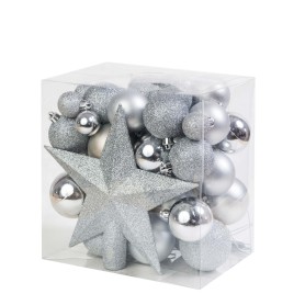 Fratelli Pesce 8328 - Set 50 Sfere Di Natale Argento Assortite Con Puntale Stella