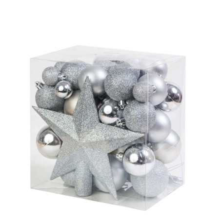 Fratelli Pesce 8328 - Set 50 Sfere Di Natale Argento Assortite Con Puntale Stella