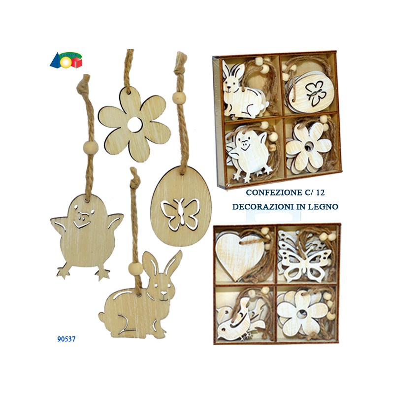Ginmar 90537 - Confezione 12 Decorazioni Legno