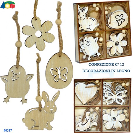 Ginmar 90537 - Confezione 12 Decorazioni Legno