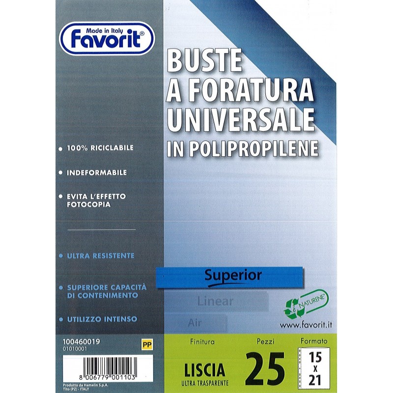 Favorit 460019 - Buste Forate Universali A5 15x21 Conf. 25 pz