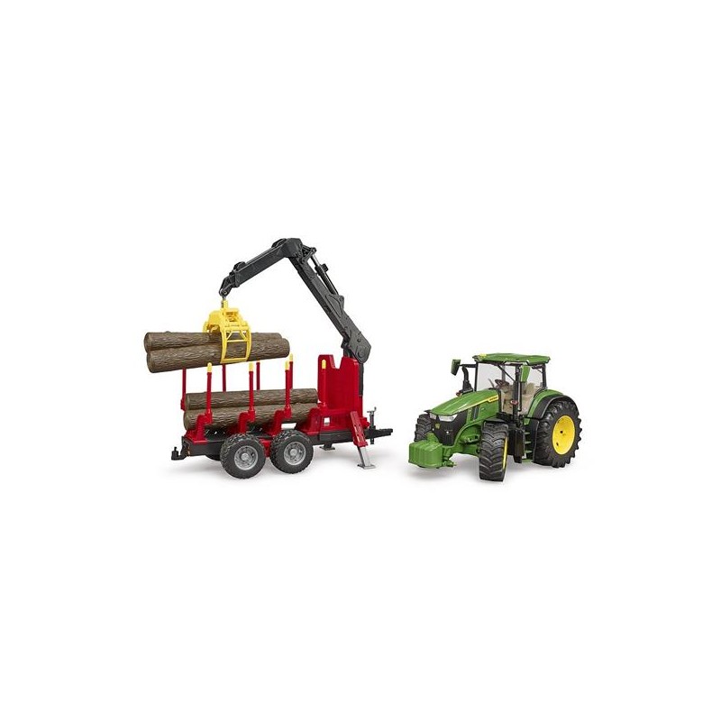 Bruder 3154 - Trattore John Deere 350 con Benna e Rimorchio Trasporto Tronchi