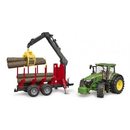 Bruder 3154 - Trattore John Deere 350 con Benna e Rimorchio Trasporto Tronchi