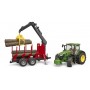 Bruder 3154 - Trattore John Deere 350 con Benna e Rimorchio Trasporto Tronchi