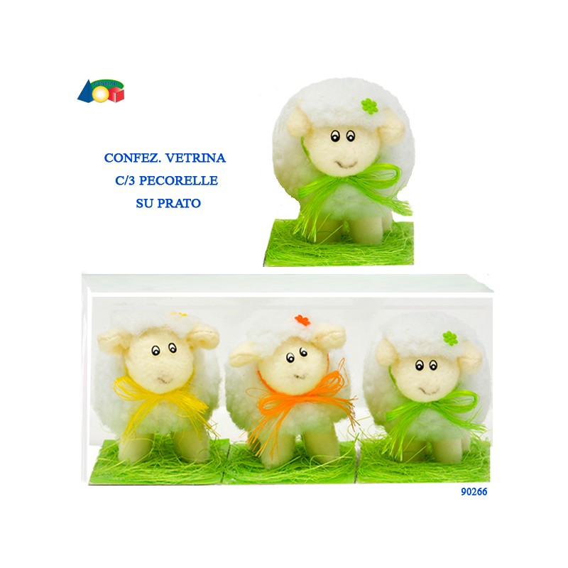 Ginmar 90266 - Confezione 3 Pecorelle su Prato con Nastrini