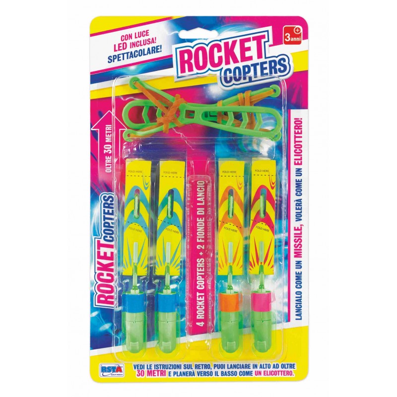 Rstoys 11485 - Blister 4 Rocket Copters con Led e Fionda Lancio