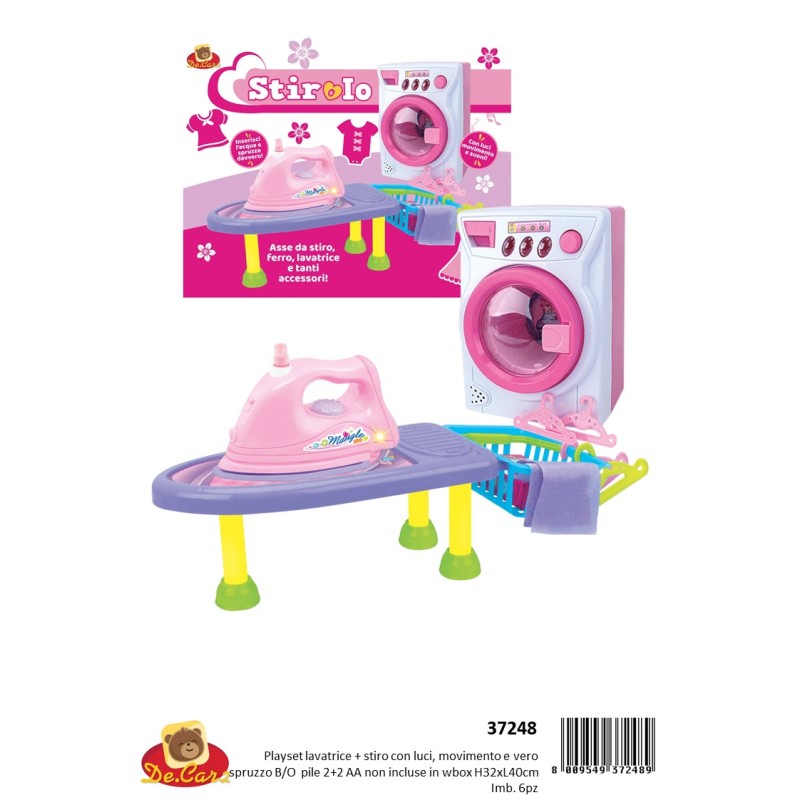 Decar 37248 - Playset Stiro Io Lavatrice Ferro da Stiro Luci Suono e Spruzzo