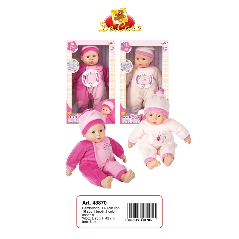 Decar 43870 - Bambolotto con 16 Suoni Bebè 40cm