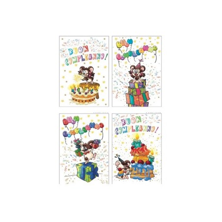 Cecami 153BC - Biglietti Buon Compleanno Bimbi 4 Soggetti Conf.12 pz