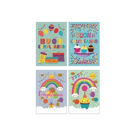Cecami 161BC - Biglietti Buon Compleanno Arcobaleno 4 Soggetti Conf.12 pz