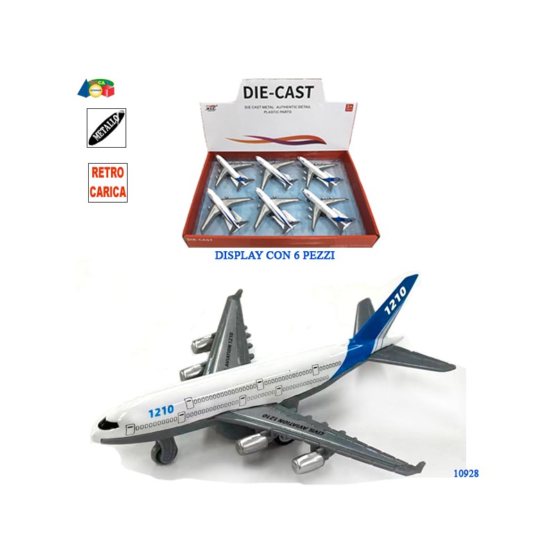 Ginmar 10928 - Aereo Passeggeri Die-cast Retrocarica Display 6 pz