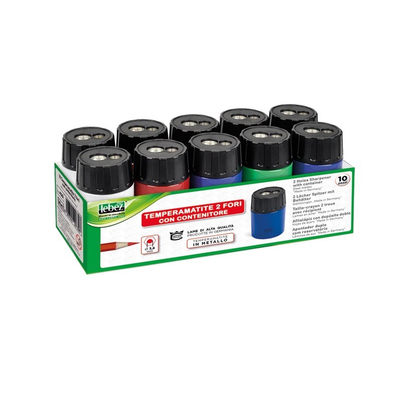 Lebez 430 - Temperamatite 2 Fori con Contenitore Conf. 10pz