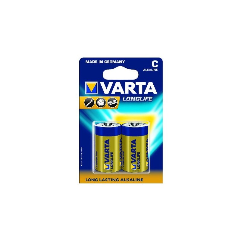Varta 4114 - Blister 2 Pile 1/2 Torcia C Varta Longlife Alkaline