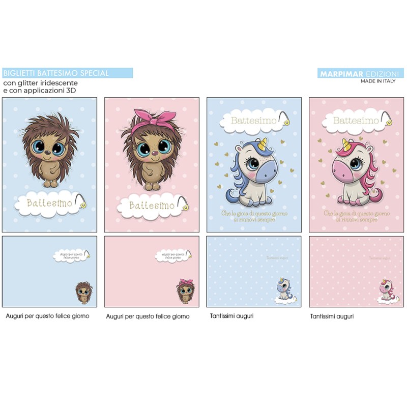 Marpimar ATSD31 - Biglietti Battesimo con Glitter e Applicazioni 3D Conf.12 pz
