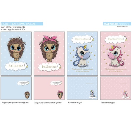 Marpimar ATSD31 - Biglietti Battesimo con Glitter e Applicazioni 3D Conf.12 pz