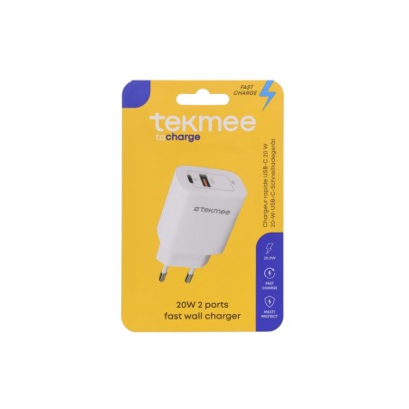 Tekmee 32200 - Presa Muro 20W Fast Charge 2 Porte Type-c e Usb
