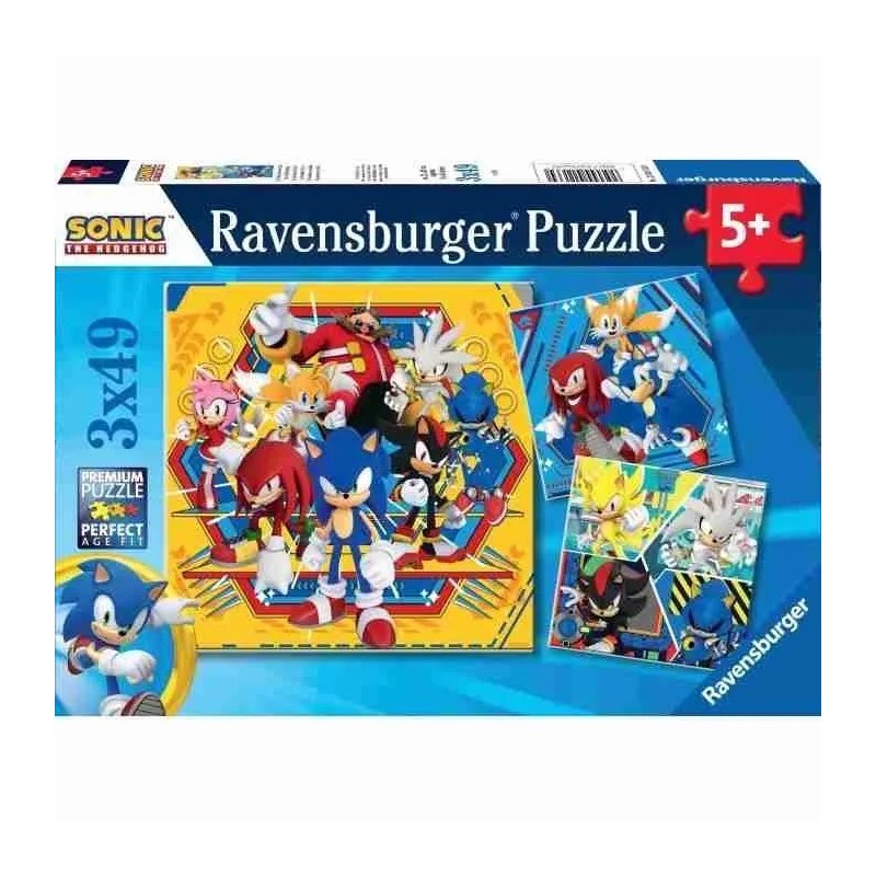 Ravensburger 01133 - Puzzle 3 × 49 Pezzi – Le Avventure di Sonic