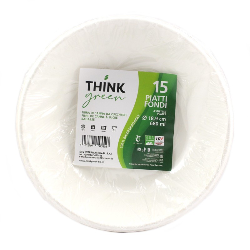 Think Green 5546 - Piatti Fondi Fibra di Canna D.18,9 Conf.15 pz