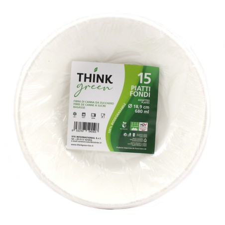 Think Green 5546 - Piatti Fondi Fibra di Canna D.18,9 Conf.15 pz