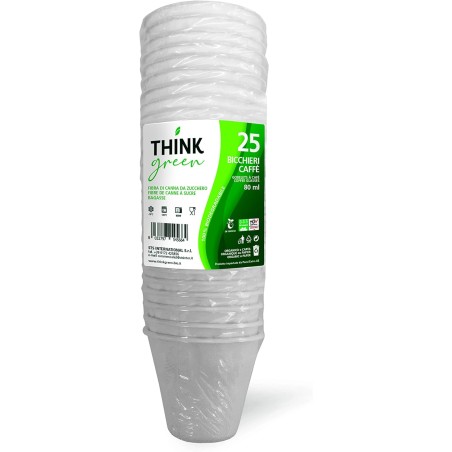 Think Green 5507 - Bicchieri Caffè Fibra di Canna 80ml Conf.25 pz