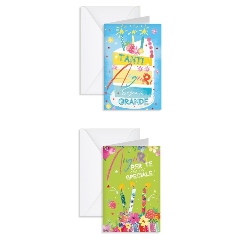 Kartos 7770 - Biglietti Buon Compleanno Generico Glitter Conf.12 pz