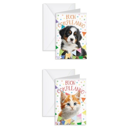 Kartos 7840 - Biglietti Compleanno Cane Gatto Glitter Conf.12 pz
