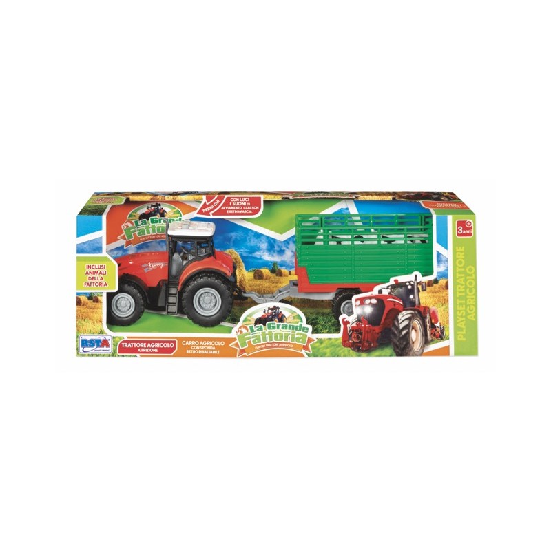 Rstoys 12198 - Trattore Agricolo a Frizione con Rimorchio Luci e Suoni