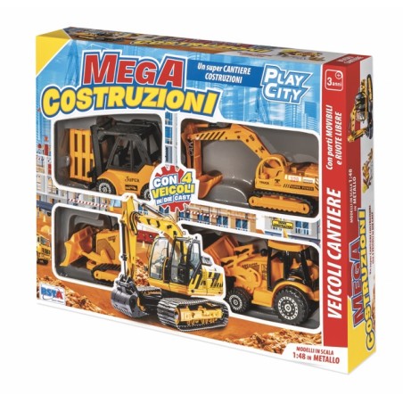 Rstoys 12212 - Playset Die-cast 4 Mezzi Costruzione Scala 1:48 Ruote Libere