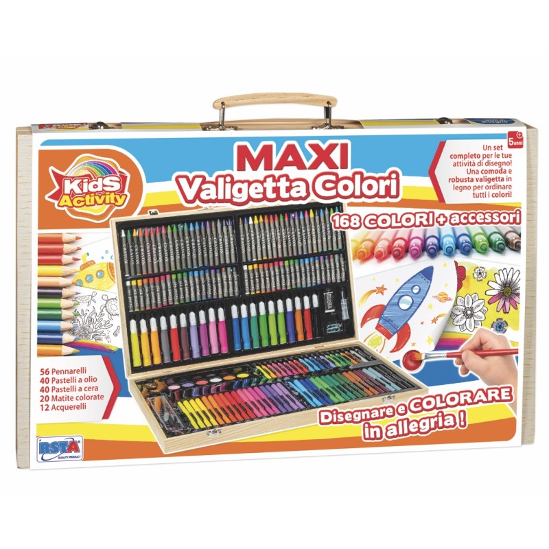 Rstoys 11899 - PlaySet Maxi Valigetta Colori in Legno con 168 Pezzi