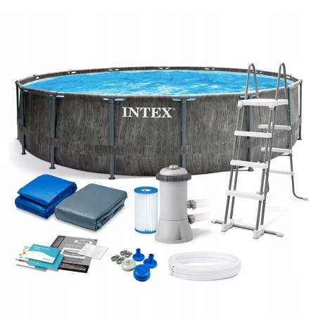 Intex 26742 - Piscina Prism Frame Greywood 457 x 122 cm con Pompa, Filtro e Scaletta