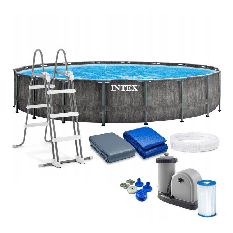 Intex 26744 - Piscina Prism Frame Greywood 549 x 122 cm con Pompa, Filtro e Scaletta