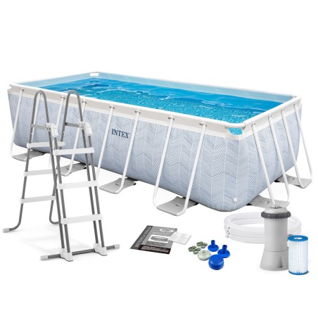 Intex 26780 - Piscina Prism Frame Chevron 400 x 200 x 100 cm con Pompa, Filtro e Scaletta
