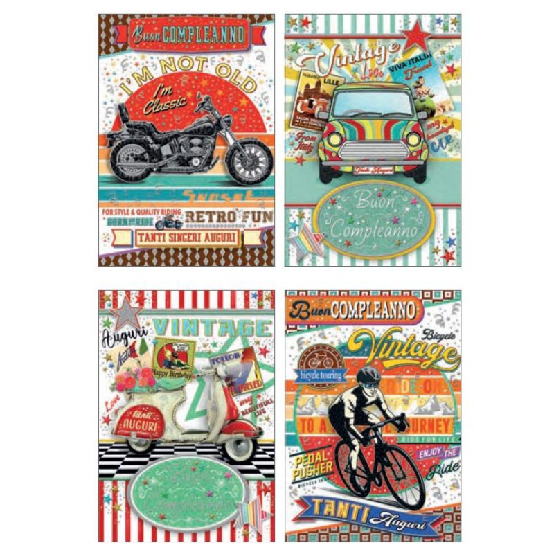 Cecami 184 - Biglietti Compleanno Uomo Vintage Conf.12 pz