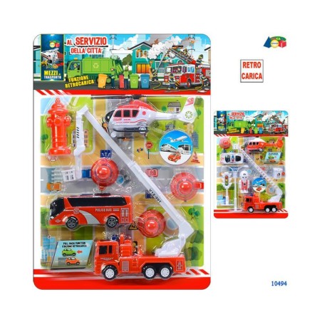 Ginmar 10494 - Blister Set Mezzi Pompieri Retrocarica Servizio della Città