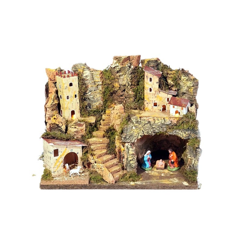 Rossi Rosa 82498 - Presepe 33 x 18 x 24 cm con Natività 6 cm e Luci