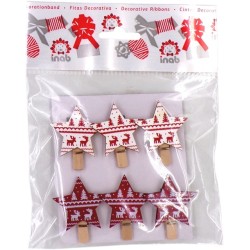 Inab 80532 - Set 6 Pinze Legno Wood Decoration Ass.