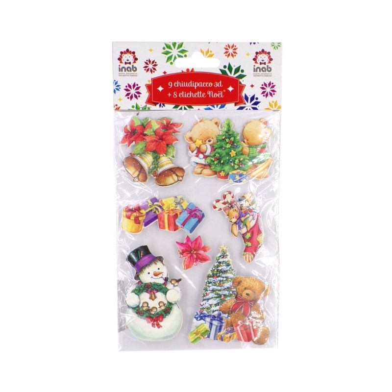 Inab 80520 - Set 9 Chiudipacco 3D + 9 Etichette Noel Ass