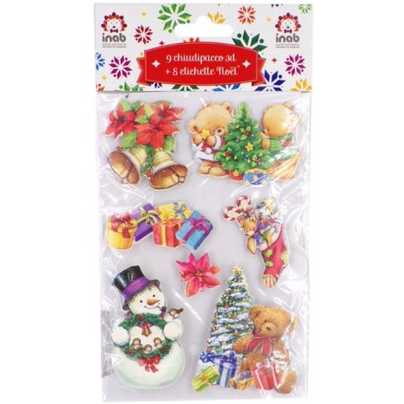 Inab 80520 - Set 9 Chiudipacco 3D + 9 Etichette Noel Ass