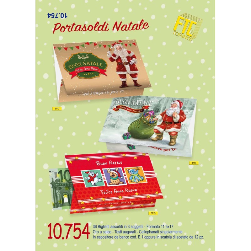 Ftc 10754 - Biglietti Auguri Natale Portasoldi 12x18 Conf.12 pz