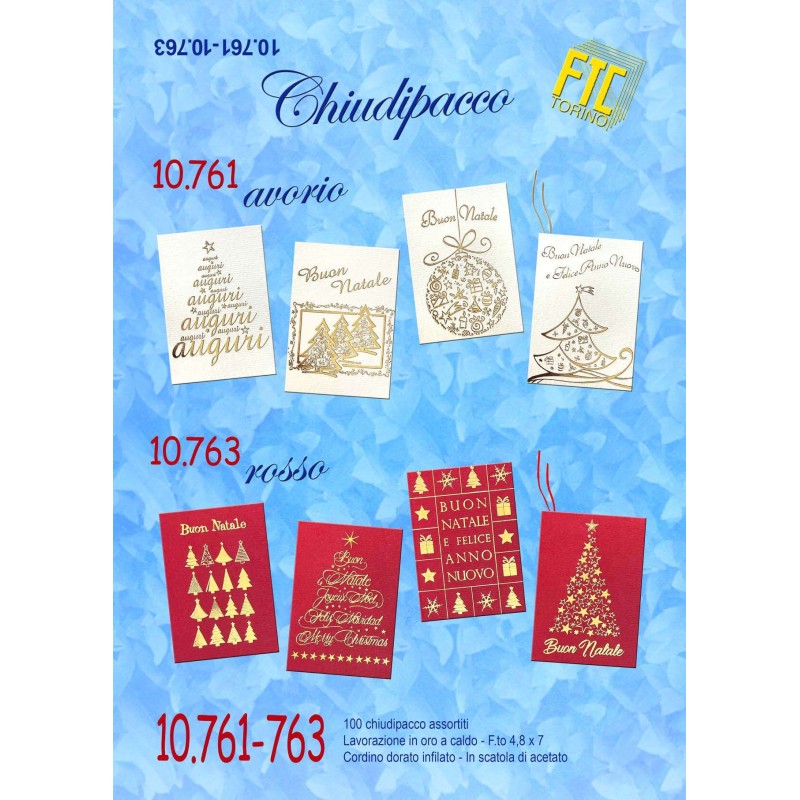 Ftc 10761 - Chiudipacco Natalizi Rosso/Avorio 5x7cm Conf.100 pz