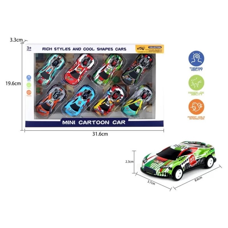 Borella 7761 - Playset 8 Macchinine da Corsa a Retrocarica