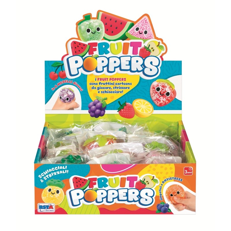Rstoys 12273 - Fruits Poppers Squeezable Display 12 pz