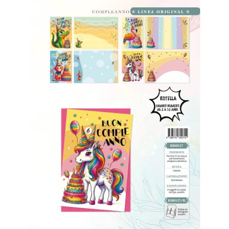 Blue ED0527 - Biglietti Compleanno Rotella 2-10 Anni Conf.12 pz