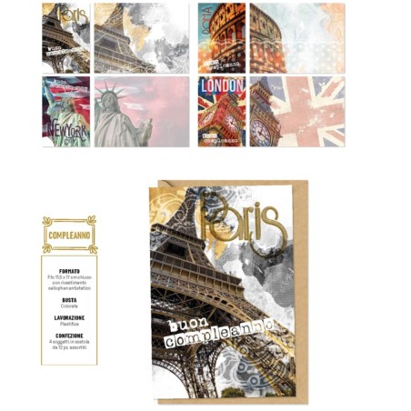 Blue ED0635 - Biglietti Auguri Compleanno City Conf.12 pz